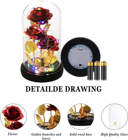Valentines Day Rose Gifts for Her Galaxy Flower Rose in Glass Dome with 2 Light Modes,Enchanted Rose Light up Rose Valentines Anniversary Birthday Gifts for Wife Girlfriend Women Mom Best Friend Her